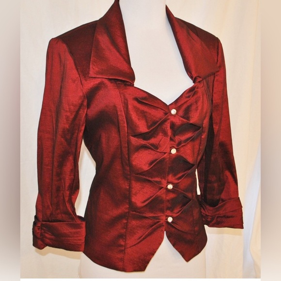 Vintage Cachet Sz 12 Burgundy Satin Iridescent Formal Evening Jacket Top - Picture 8 of 8